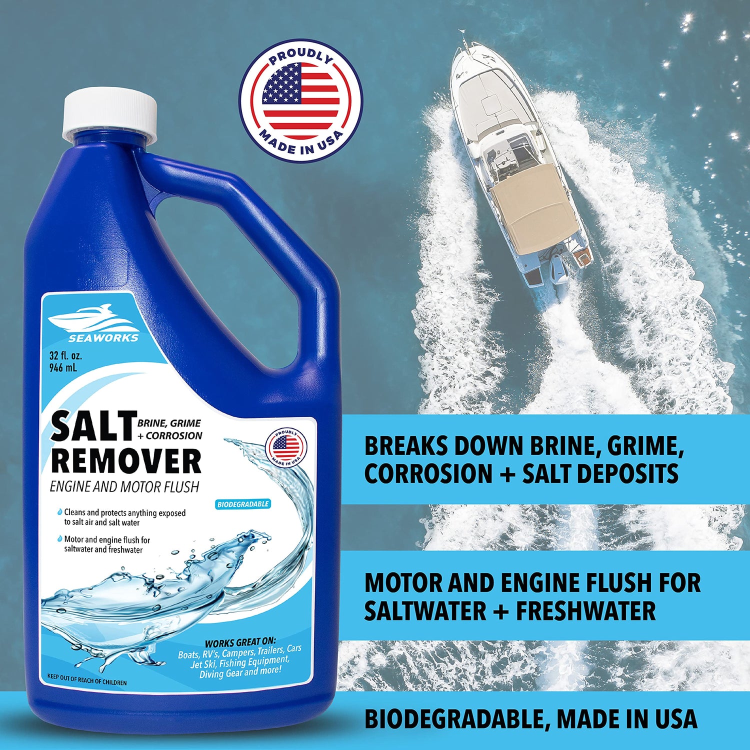 Better Boat De-Salt Concentrate Salt Remover Flusher for Motors Marine Watercraft Engines Flush Winterize Cleaner (32 oz)